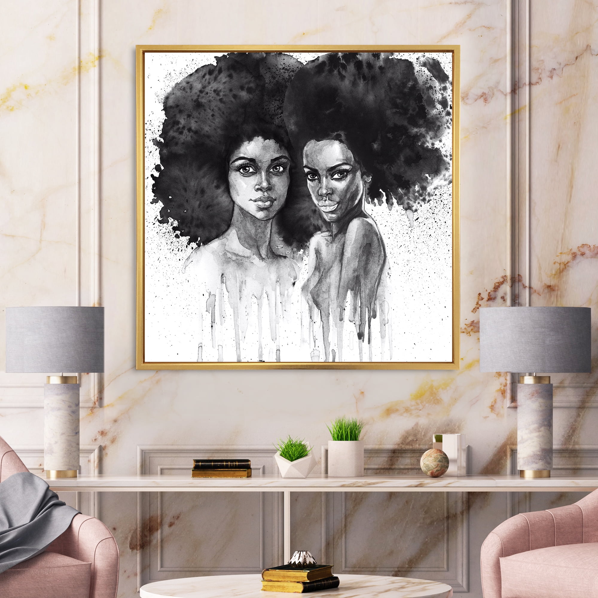 Designart 'Portrait of Afro American Woman XI' Modern Framed Canvas Wall Art Print
