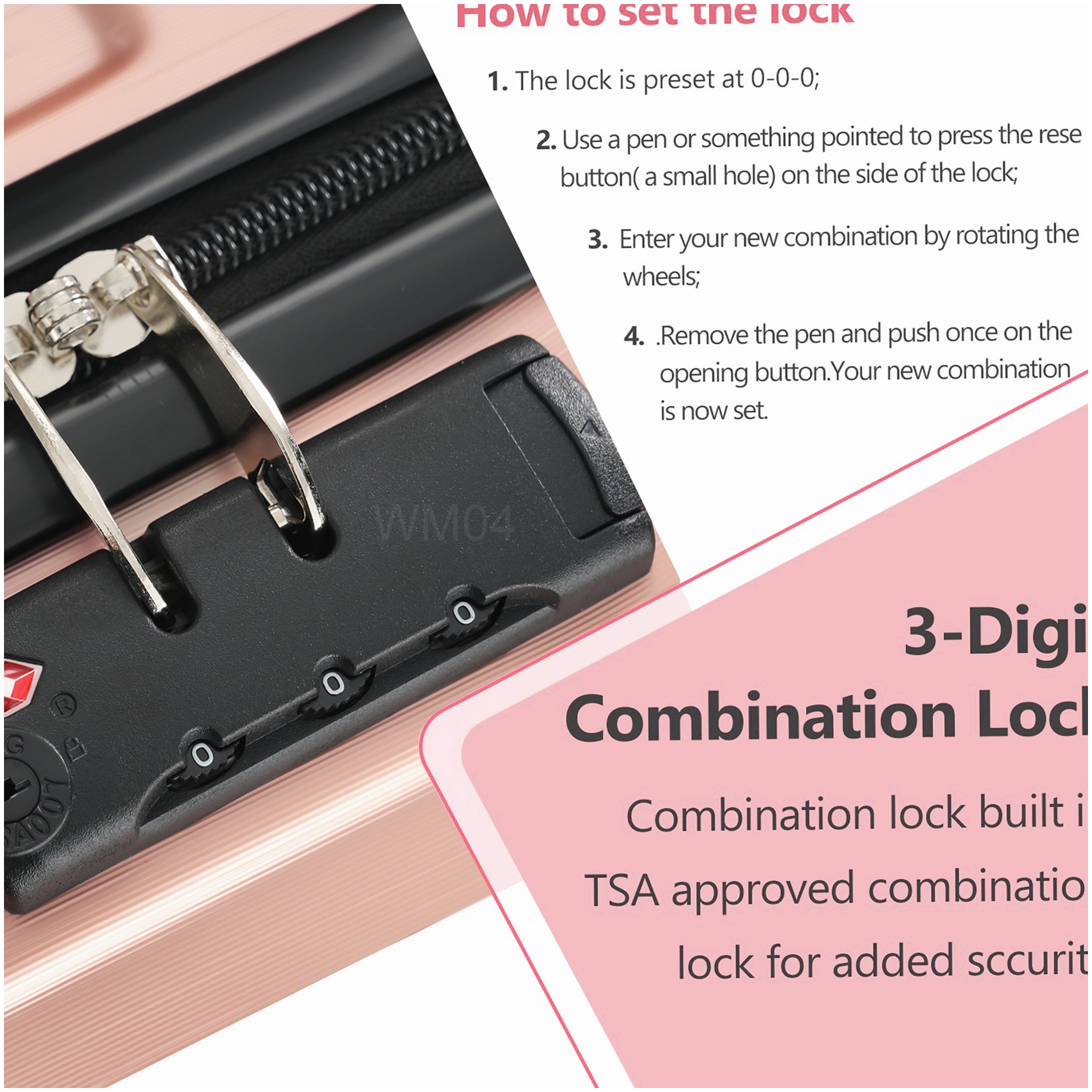 TSA Approved Lock Rose Pink 20" Carry On Luggage, ABS Hardshell Suitcase with Double Wheels