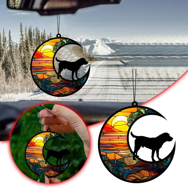 DIY Name Car Pendant Commemorative Moon Dog Pet Hanging Window Pendant Colorful Acrylic Cute Dog for Pet Lovers