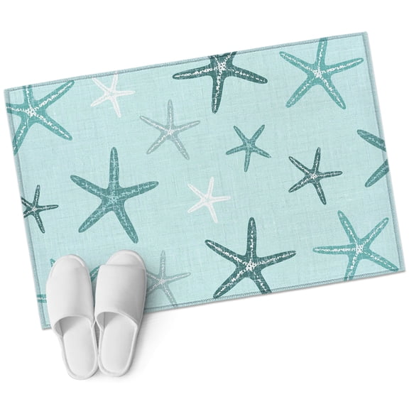 Teal Starfish Coastal Entryway Rug 2x3 Area Rug Washable Indoor Doormat Small Bathroom Rugs Non-Slip Low Pile Accent Throw Rugs Aqua Summer Beach Ocean Floor Carpet for Kitchen Bedroom Entrance