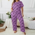 thumbnail image 5 of 2 Piece Plus Size Women's Heart Print Pajama Set Crewneck Short Sleeve Top & Straight Leg Pants Fall Casual Sleep Night Loungewear, 5 of 6