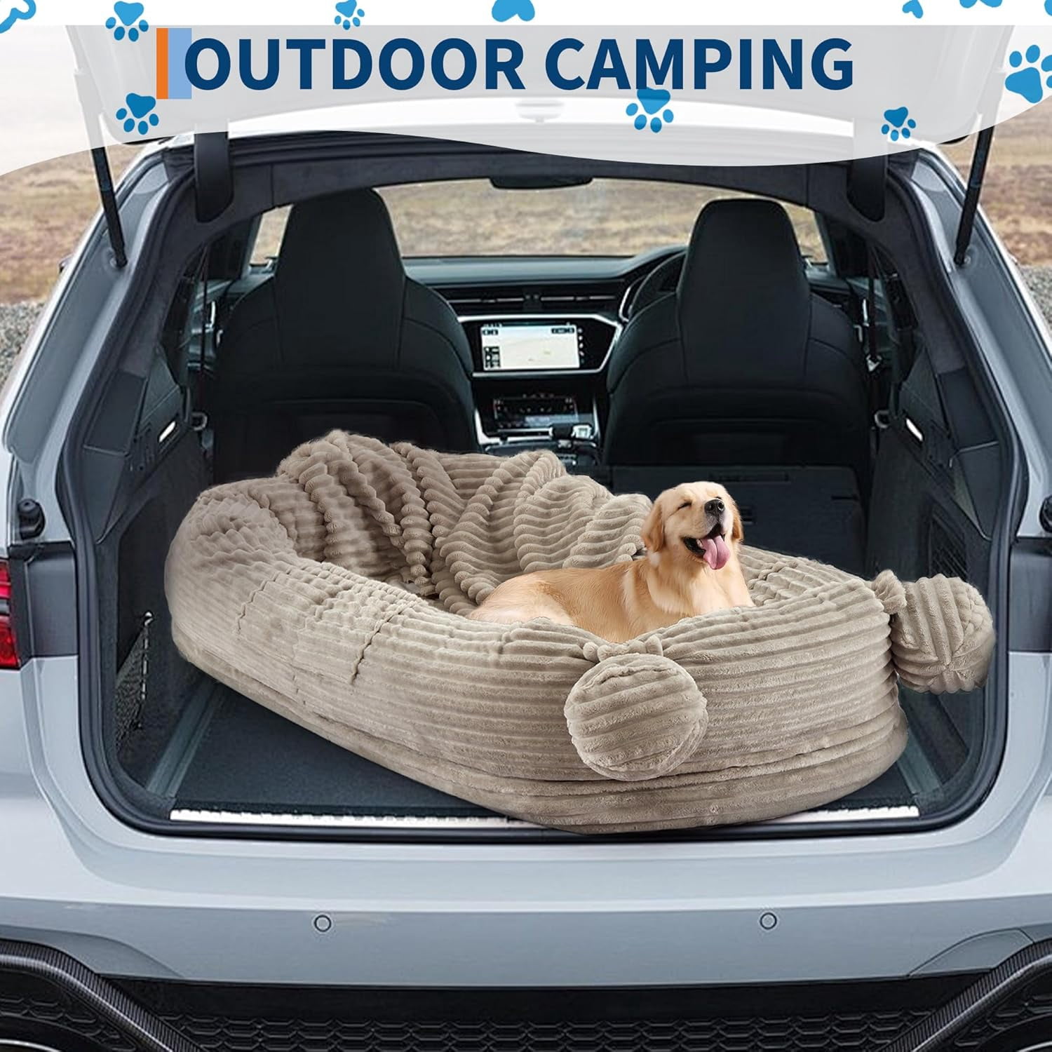 Human Sized Dog Bed, 70.87" x 45" x 12" Large Dog Bed with 2 Storage Pockets, Faux Fur Orthopedic Pet Bean Bed for Adults & Giant Pets - Khika-corduroy