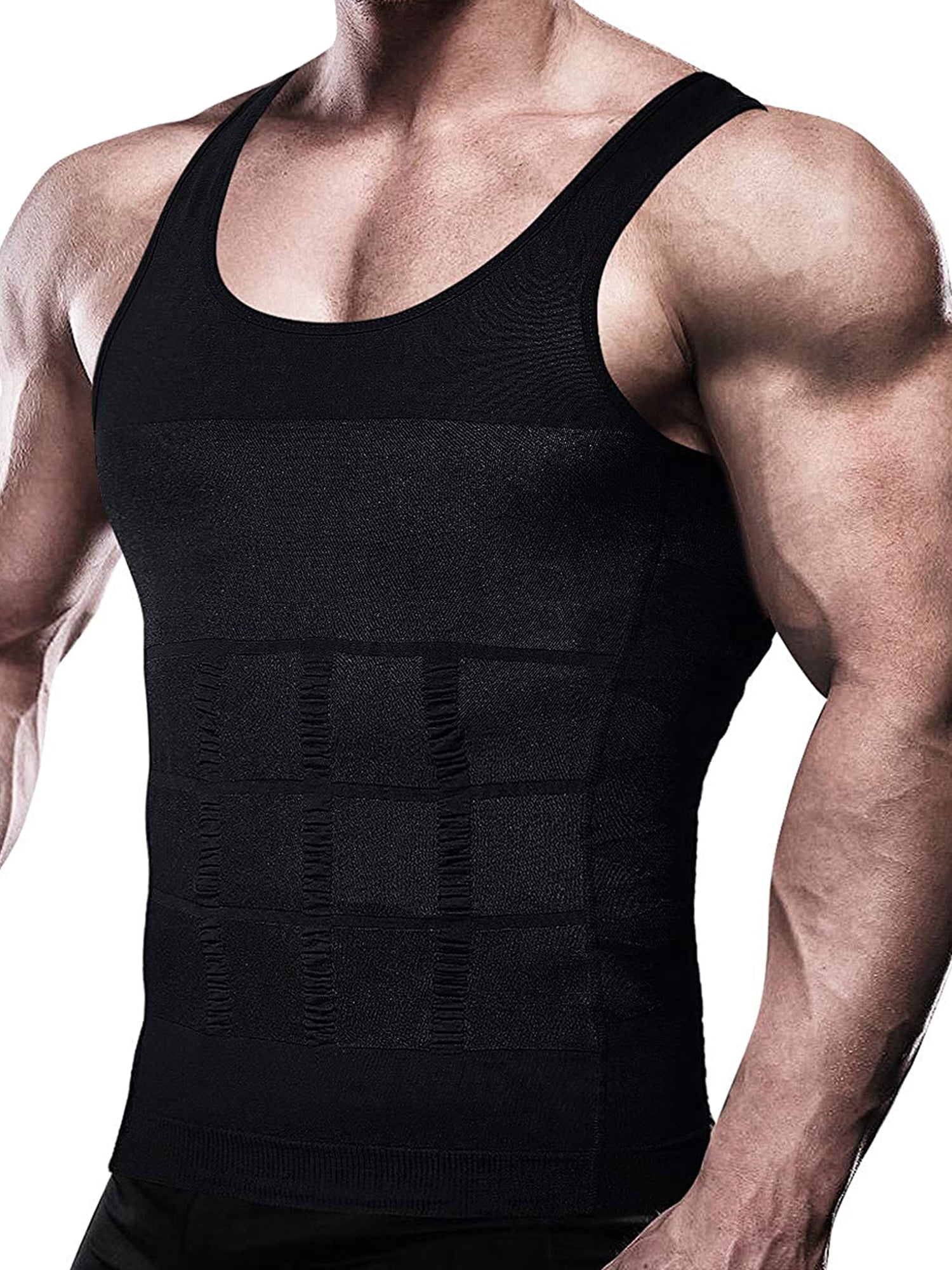 SHAPERIN Men's 2 Pack Compression Shirt Slimming Body Shaper Vest Tummy ...