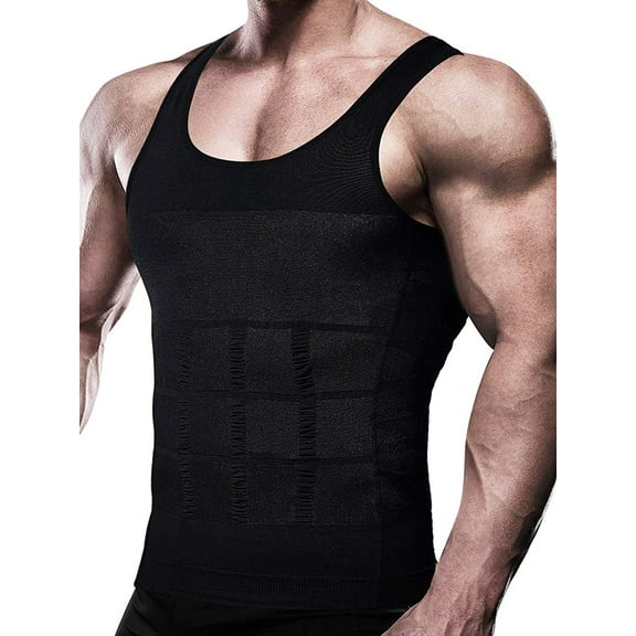 SHAPERIN Men's 2 Pack Compression Shirt Slimming Body Shaper Vest Tummy Control Shapewear Abdomen Undershirt