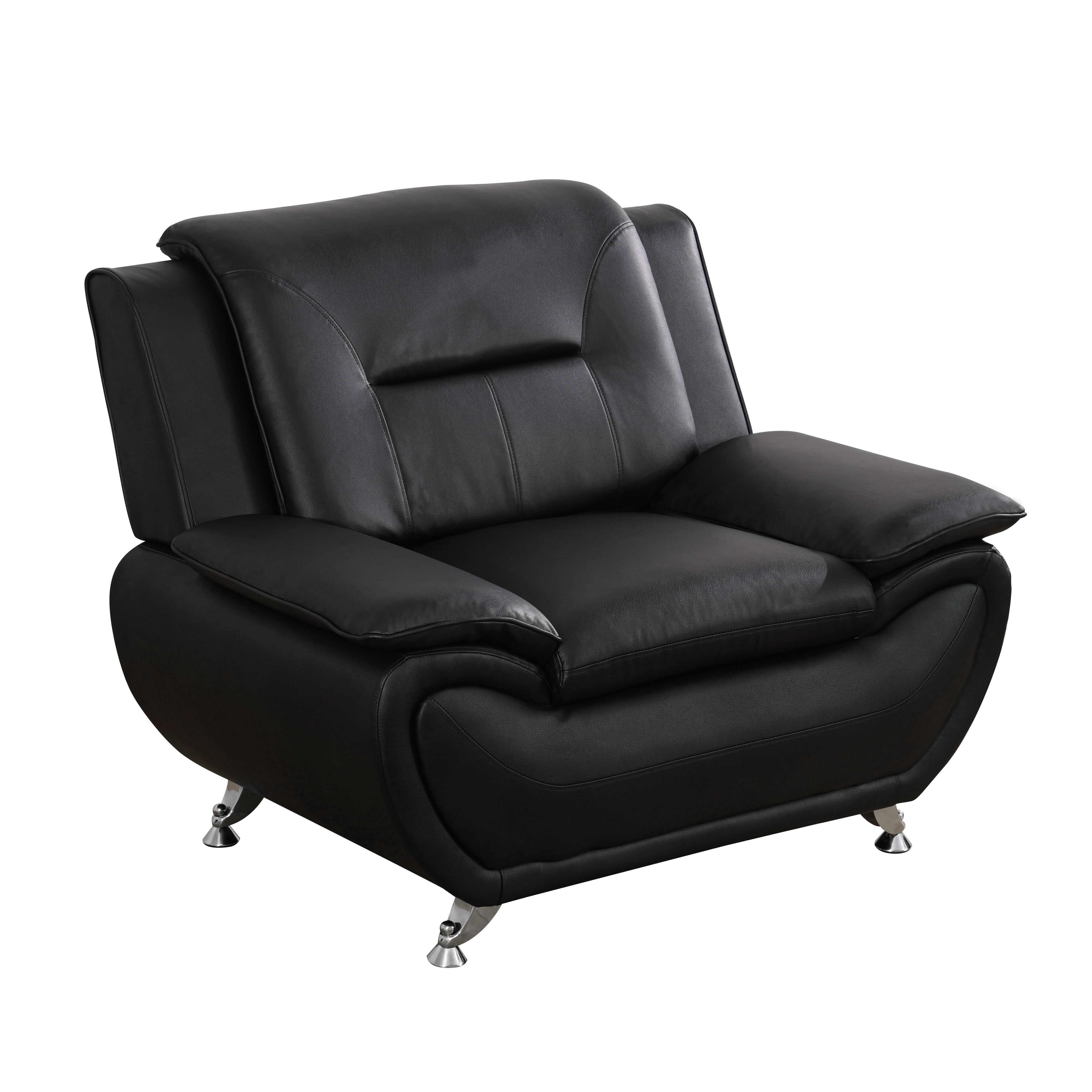 BSHTI 46” Faux Leather Small Recliner Chair Single Sofa Couch with Backrest , Sponge Cushion, Solid Wood Frame for Living Room/Bedroom/Office（Black ）