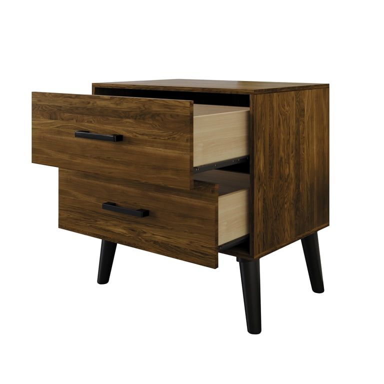 Castle Place Rustic 2-Drawer Wooden Nightstand, Brown photo 2