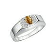thumbnail image 4 of Rylos 14K White Gold Classic 6X4MM Oval Tiger Eye & Sparkling Diamond Ring - Birthstone Jewelry for Men -Size 10, 4 of 6