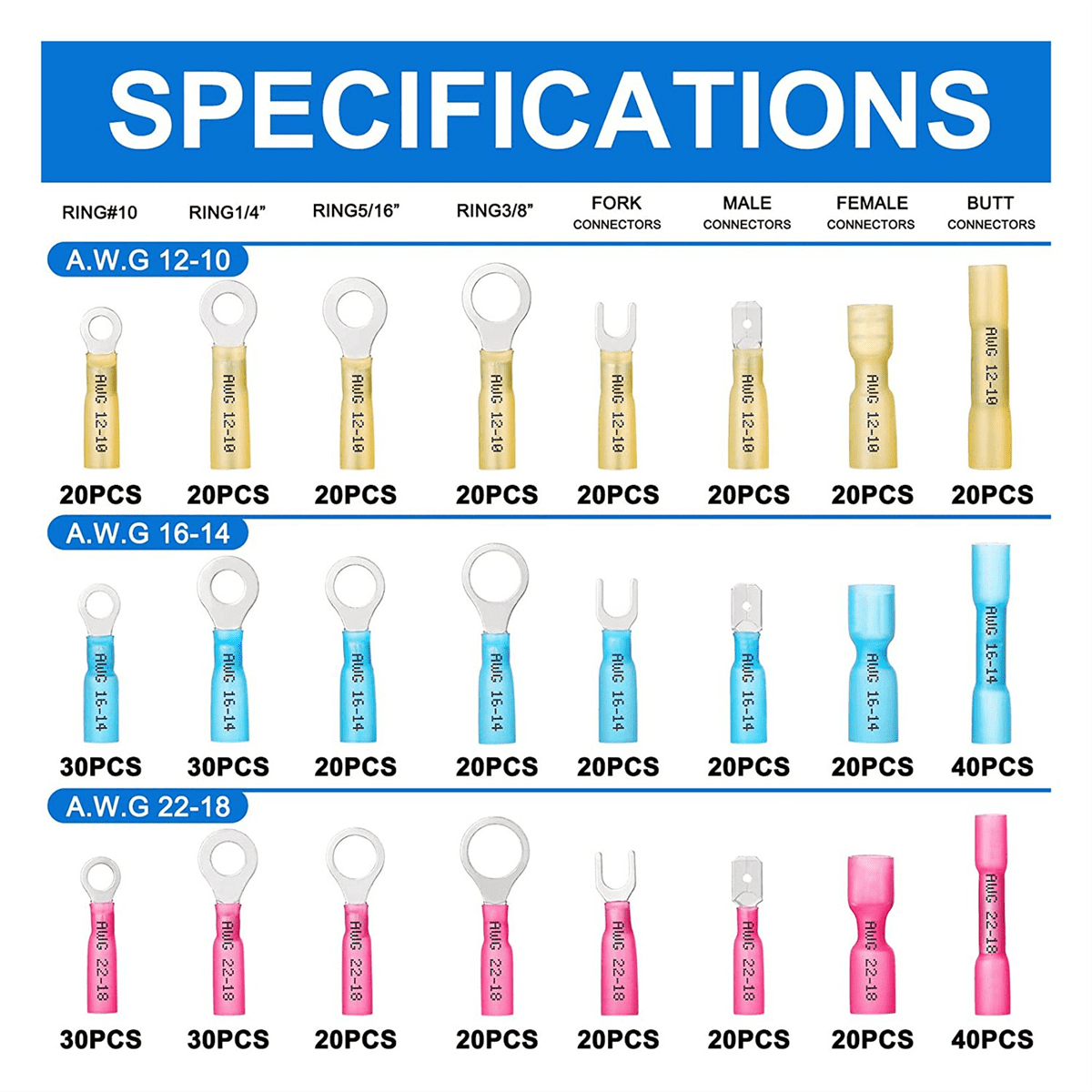 560PCS Marine Grade Heat Shrink Wire Connectors-As Shown