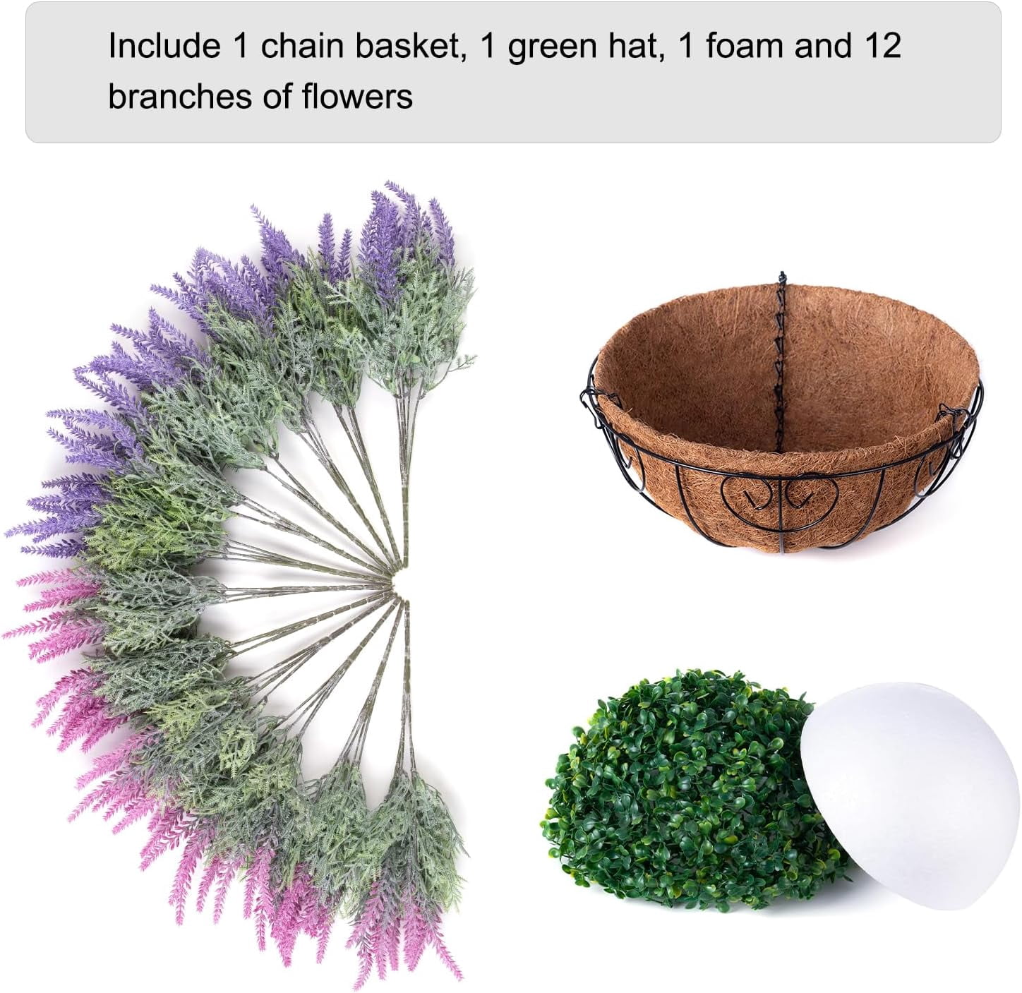 Artificial Fake Hanging Flowers Plants Basket for Outdoor Spring Decor, Faux Lavender in Pot Planter Realistic UV Resistant for Home Outside Patio Porch Balcony Yard