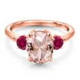 thumbnail image 3 of Gem Stone King 2.82 Ct Peach Nano Morganite Red Created Ruby 18K Rose Gold Plated Silver Ring, 3 of 6