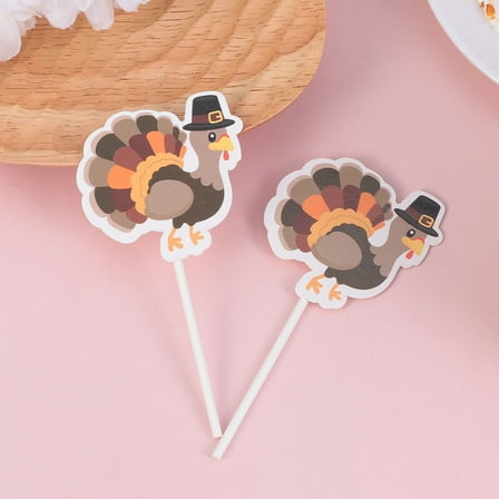 COSMOBETTY Thanksgiving Cake Picks with Turkey Design for Party Cupcake Decoration Assorted Color Safe for Use 30pcs
