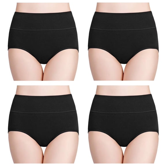 SOMER Women’s 4 Pack Underwear High Waisted Full Coverage Breathable Briefs Soft High Rise Ladies Panties Black XL