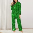 thumbnail image 3 of Bingfone Womens Pajama Sets Green Glitter Print,Long Sleeve Loungewear Pajamas Set-Medium, 3 of 9