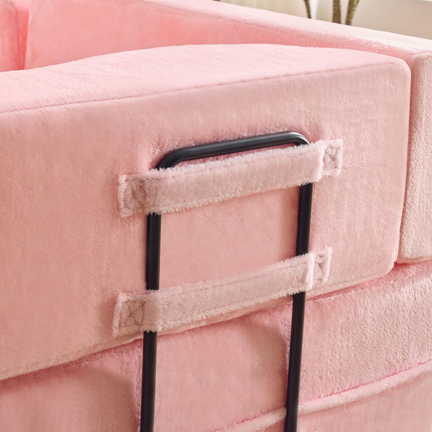LUCKHAO Modern Foam Teddy Fabric Convertible and Oversized Sleeper Sofa Bed Loveseat, Pink