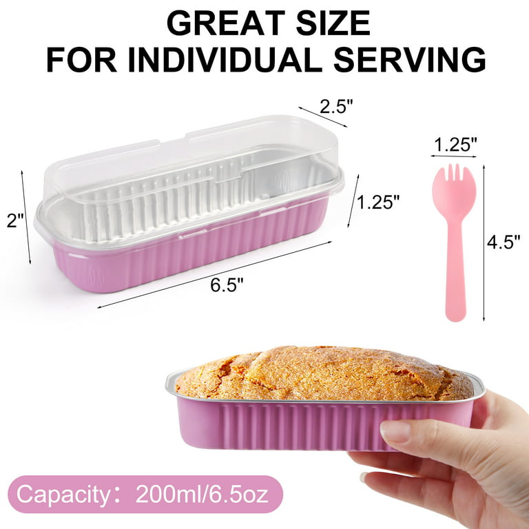 50Pack 6.8oz Pink Aluminum Foil Mini Loaf Pans with Lids and Spoons