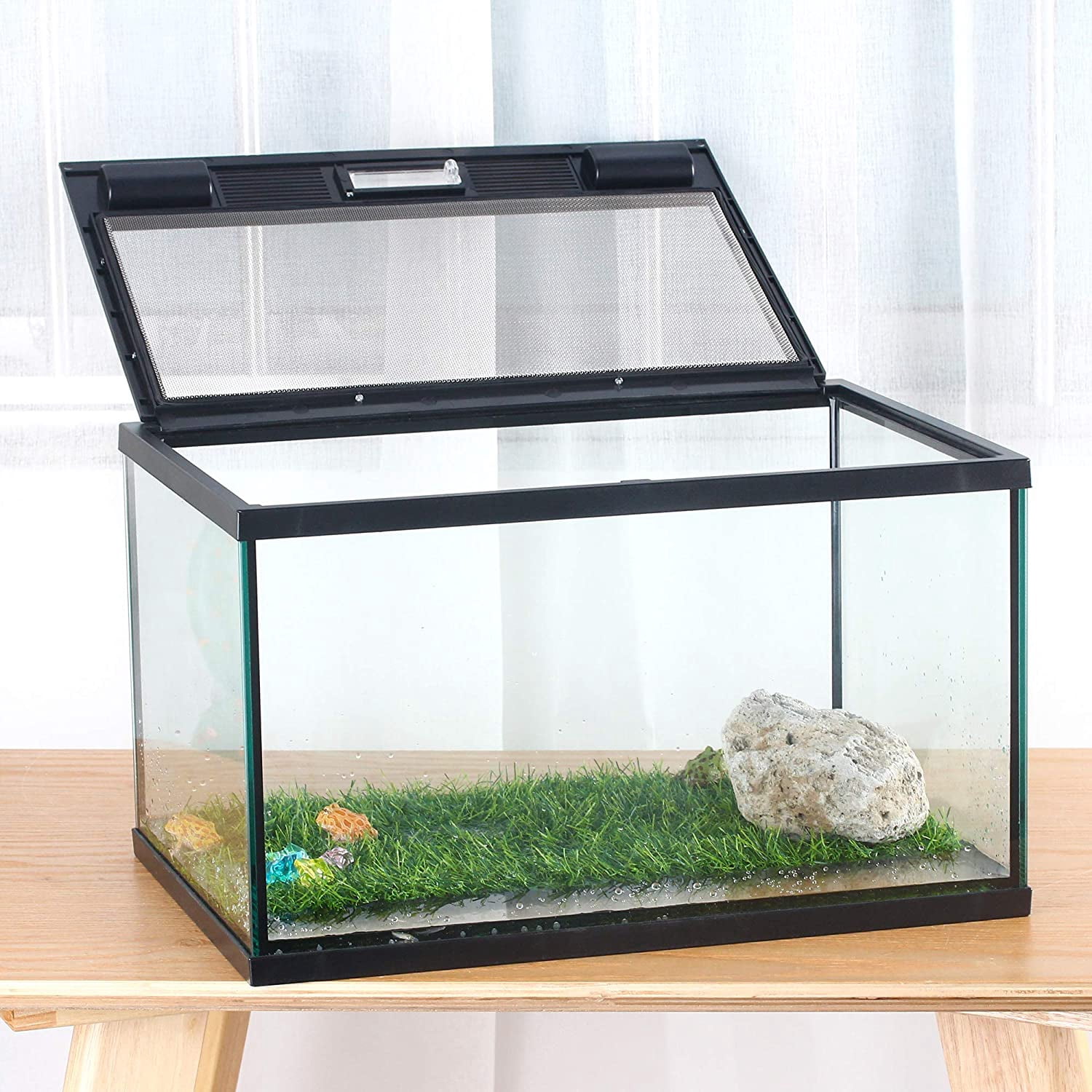 CRAPELLES Frogs Turtle Glass Terrarium Feeding kit 6 Gallon Tank, 15.7×11×9 inches, for Reptile, Insect, Horned Frogs