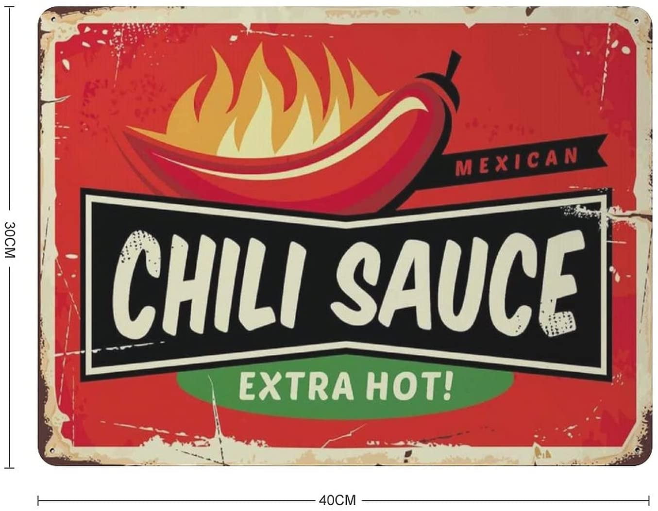 Chili Sauce Vintage Sign With Chili Pepper On Fire Hot Poster 18x12 inch 