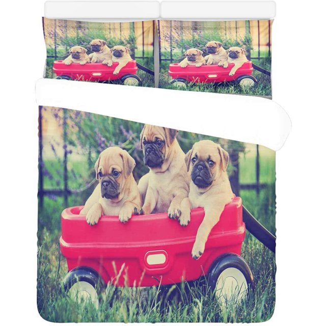 Juego de ropa de cama ABPHQTO de 3 piezas Funda nórdica Pug Chihuahua con 2 fundas de almohada tamaño doble