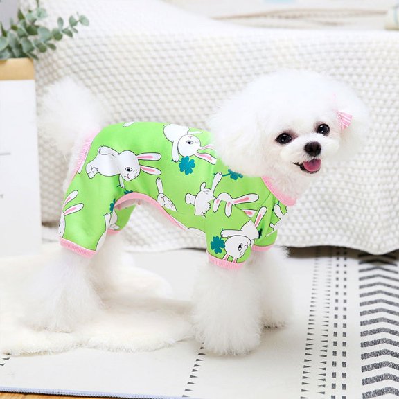 Yidarton Pet Puppy Warm Autumn And Winter Dog Rabbit Bear Four-legged Vests Cute Cartoon Two-legged Teddy Dog Clothes green
