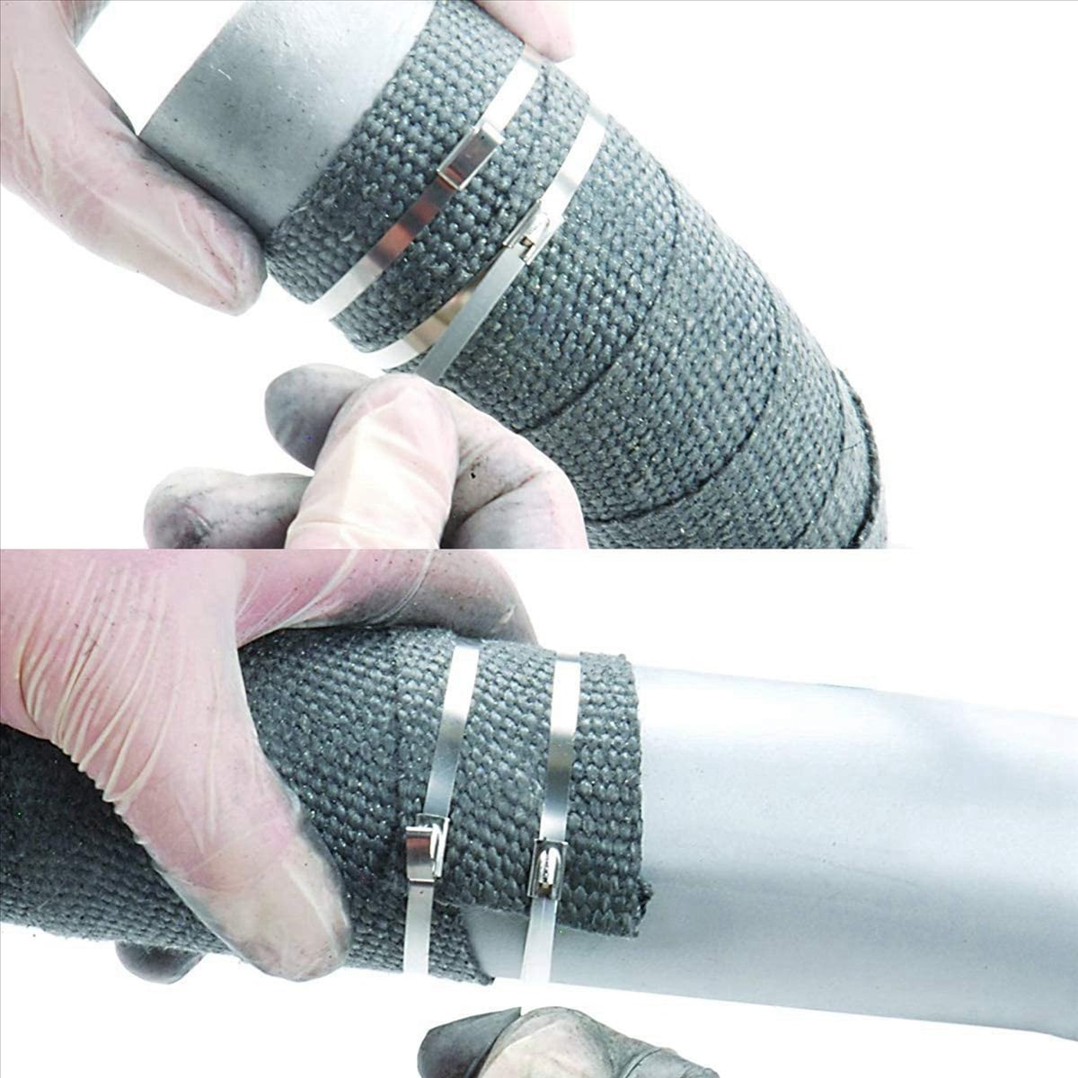 Stainless Steel , 300 Pcs 7.9 Inches Heavy Duty Self-Locking Cable Zip Ties, Metal Exhaust Wrap Locking Ties