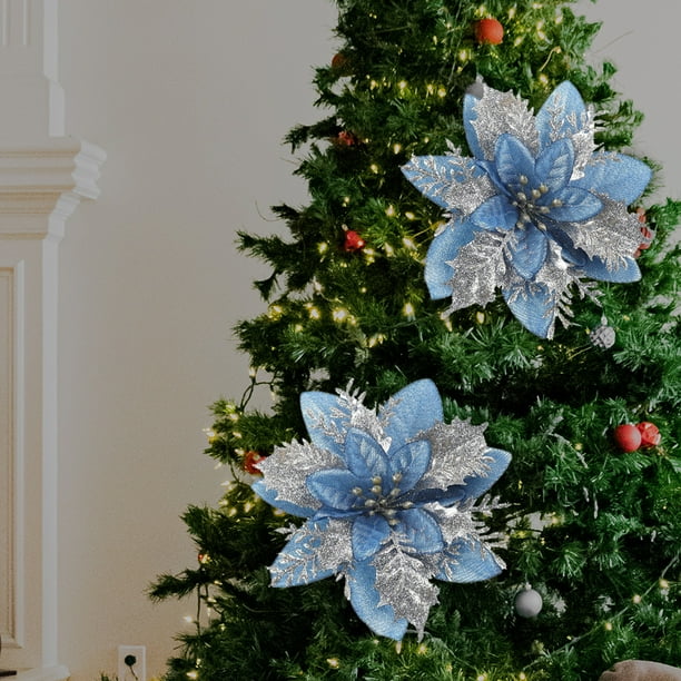 Decoración De Flores De Navidad 10 Uds flores artificiales de Poinsettia 15cm divertidas y creativas para decoración de árbol de Navidad
