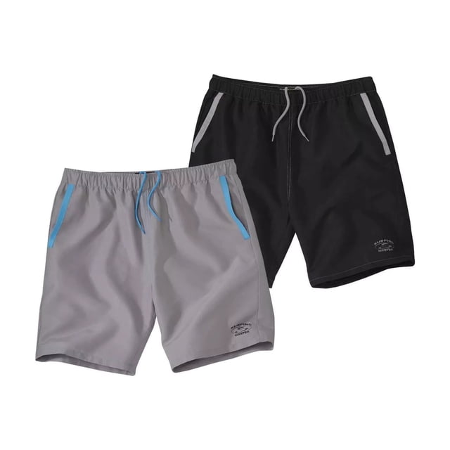 Atlas For Men - Pantalones Cortos Surf para Hombre - Pack de 2 (Gris, Negro)