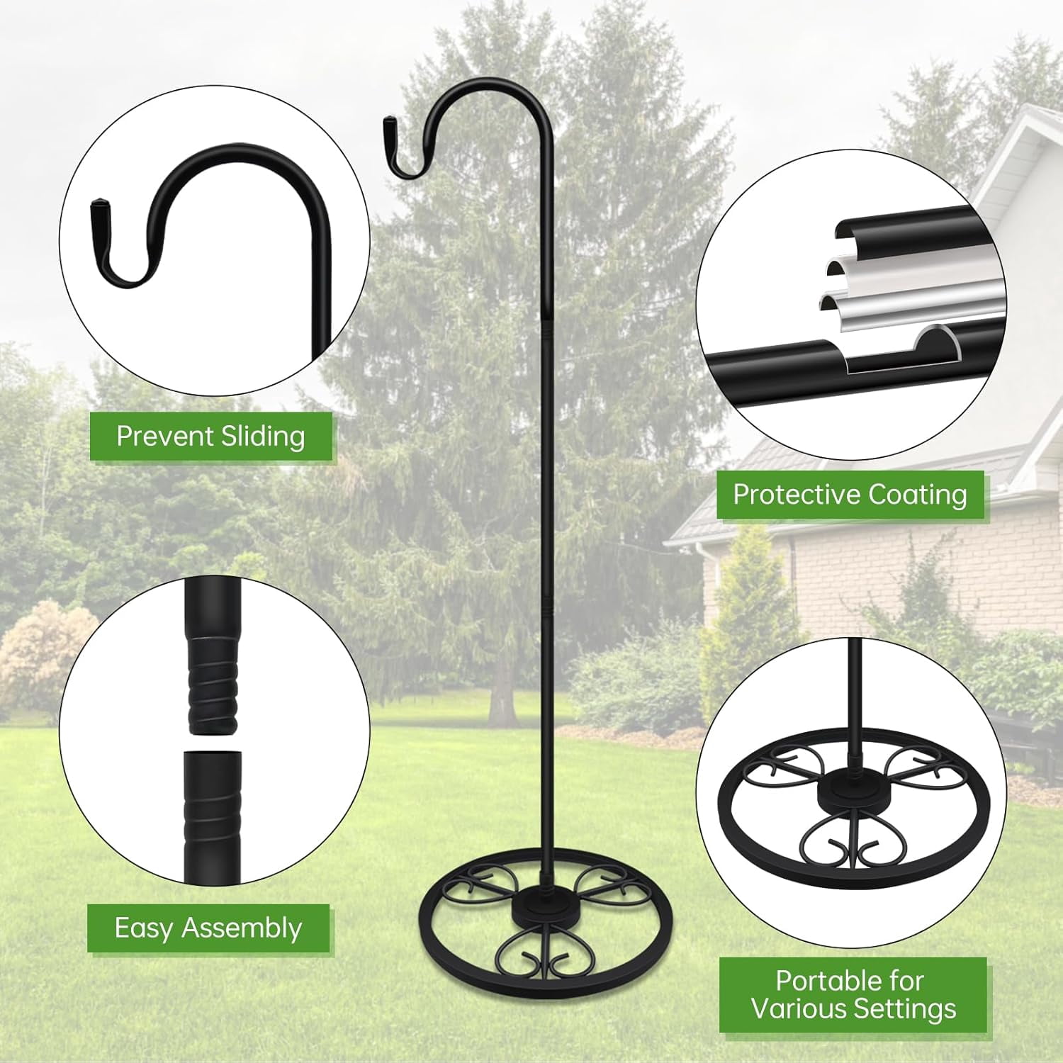 Upgraded Adjustable Shepherds Hooks for Outdoor Indoor, 63 Inch Wind Chime Stand, Shepherds Hooks for Hummingbird Feeders, Hanging Plants, Lanterns, Wind Chime