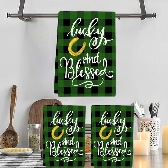 Cheapark 18x26 Inch St. Patrick's Day Green Lucky Clover Kitchen Towel - Absorbent Reusable Dry Cloth, Festive Home Decor for Irish Themed Celebrations