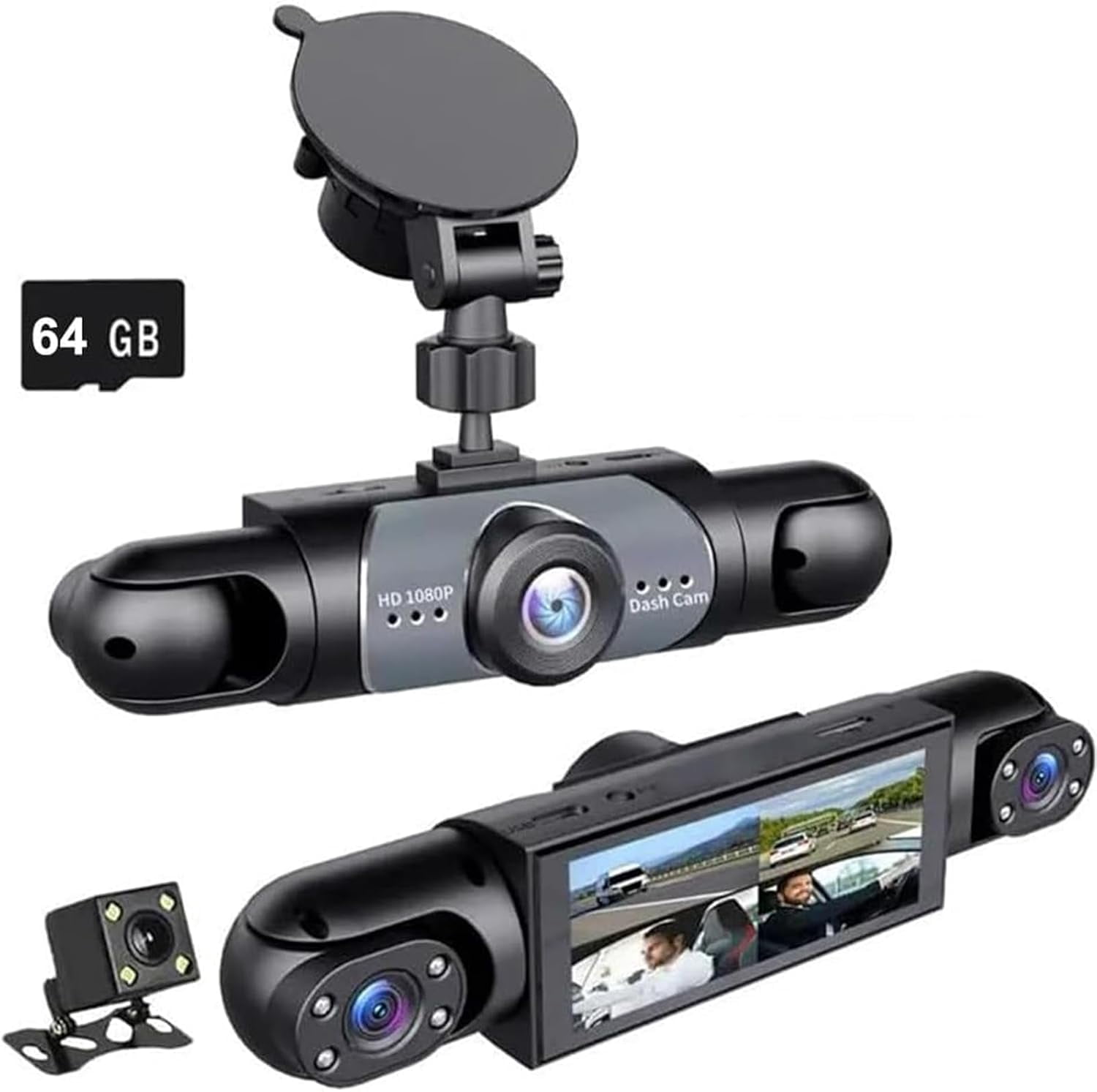 Saker Full View Car Dashcam System,360° 4 Channel Dash Cam with Front Rear Left Right Cameras,64GB SD Card, G-Sensor & Loop Recording (1Pcs)