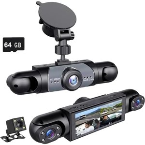 Saker Système de dashcam de voiture de vue complète,360° 4 Canal Dash Cam avec caméra avant arrière gauche droite,64GB SD Carte, capteur G & Enregistrement des boucles (1Pcs)