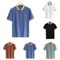 thumbnail image 6 of Mens Soft Embroidery Contrast Color Lapel Short Sleeve Shirt Loose Business Tops, 6 of 8