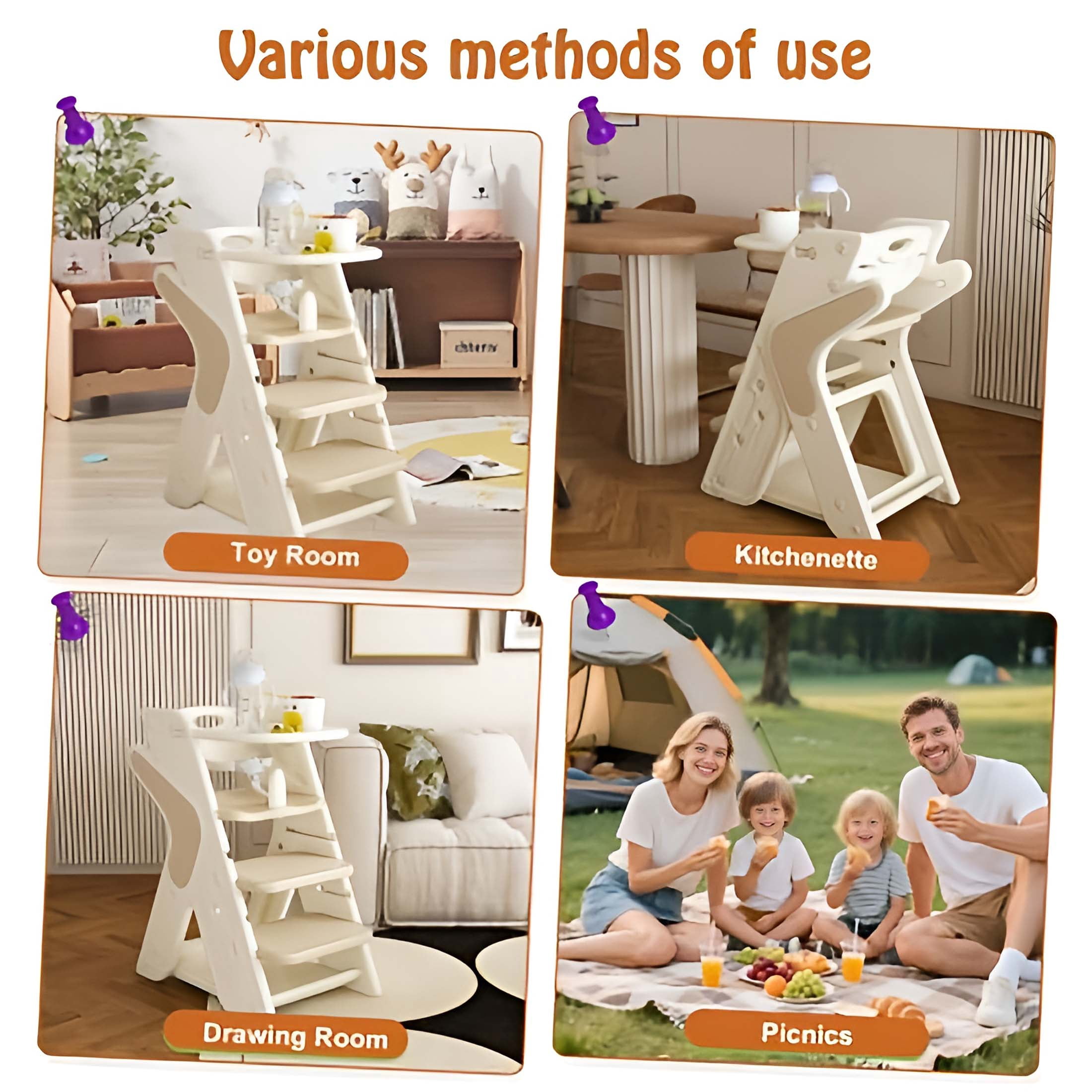 Adjustable Multifunctional High Chair,Child Feeding Seat with 5-Point Safety Harness and Removable Large Tray