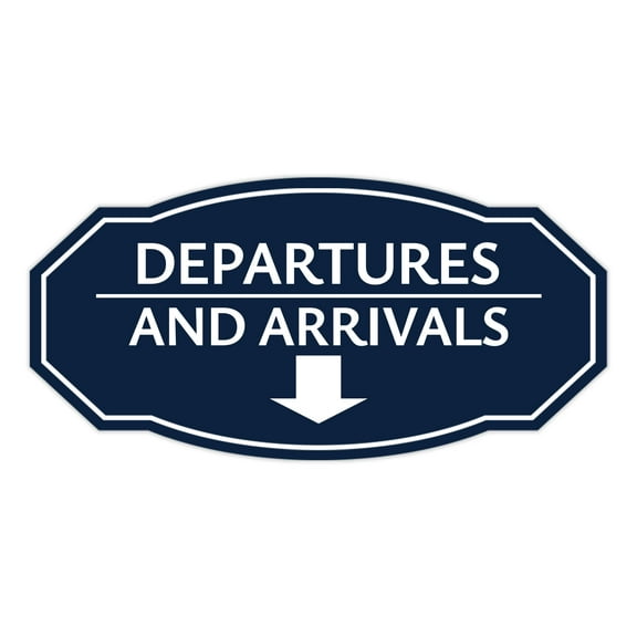 Signs ByLITA Victorian Departures and Arrivals ABS Plastic | Laser Engraved | Easy Installation | Elegant Design Sign (Navy Blue / White) - Large
