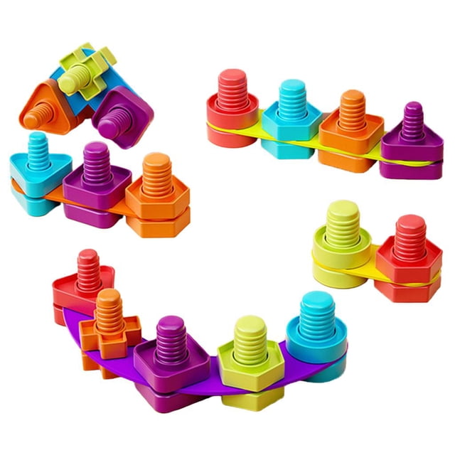 Multicolor Screw Nut Toy Brain Teasers Fine Motor Skills Shape Color Recognize Learning Toys Teaching Aids for Girls Children Toddlers Boys