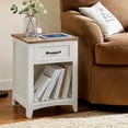 thumbnail image 4 of LEDREM Farmhouse Nightstand Set of 2 - Rustic White Bedside Tables with Charging Station, Drawer & Open Shelf, Rustic White and Honey Brown, 4 of 6