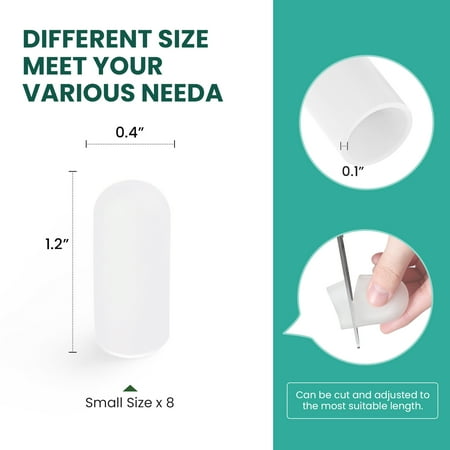 Welnove Gel Toe Cap and Protector - Silicone Toe Covers - Toe Cushions for Pain Relief, Missing or Ingrown Toenails, Corns, Calluses, Blisters - Infused Aloe Vera Extract (8 Small, Clear)