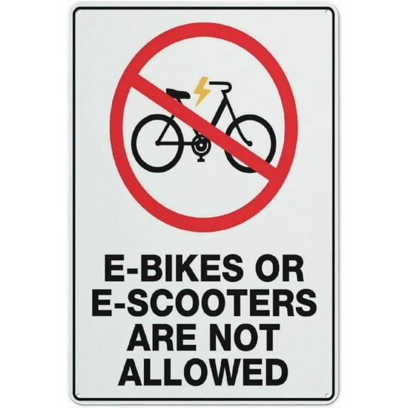 E-Bikes Or E-Scooters Are Not Allowed Sign Warning Sticker-Security Sign Outdoor Sign 12 X 8 Inches