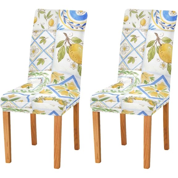 Chair Covers with Vintage Lemon Printed Patterns,Easy Slip-on Stretchy Dining Room Chair Covers Set of 4,Washable Chair Covers,Great Decor for Home Party Banquet