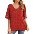 thumbnail image 3 of Pompotops Blouse Femme Col en V Imprimée Blouse à Panneaux en Maille Manches Évasées Hauts Amples, 3 of 9
