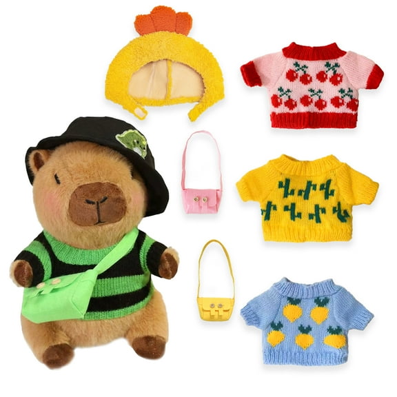 Capybara Plush with  Clothes & Accessories, Dress Up Capybara Stuffed Animal plush toys , 10.2 in Cute Plushies for Girl/Boy Birthday or Christmas Gift