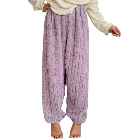 Bibifish Women's Pants Light Blue Cable Knit Fleece Pants Elastic Waist Soft Fabric Loose Fit Casual Loungewear Pants With Textured Design