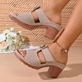 thumbnail image 3 of Rokment Floral Platform High Heels Sandals for Women Ladies 2026 Boho Beach Summer Flower Leather Chunky Block Heeled Slip on Dress Slides Shoes Beige Size 6, 3 of 7