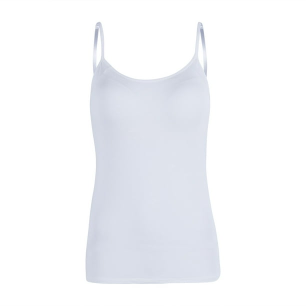 Built-in Bra Padded Camisole Broad Straps Cami Tank Top 