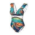 thumbnail image 2 of Picia Sea Turtle in Coral Blooming Jelly Womens Tummy Control Bathing Suits Slimming Ruffle Swimsuit One Piece Lace Swimwear-, 2 of 8