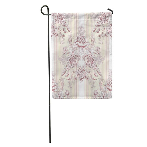 NUDECOR Pink Flower Striped of Bouquet Victorian Garden Roses Vintage Yellow Garden Flag Decorative Flag House Banner 28x40 inch