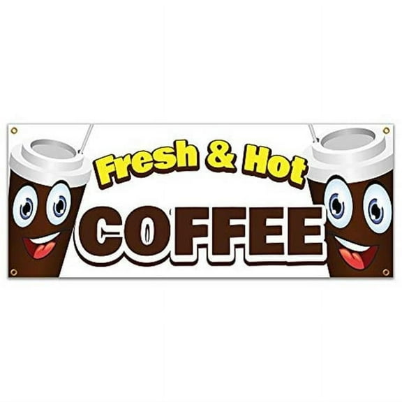 48 in. Fresh & Hot Coffee Banner with Concession Stand Food Truck Single Sided