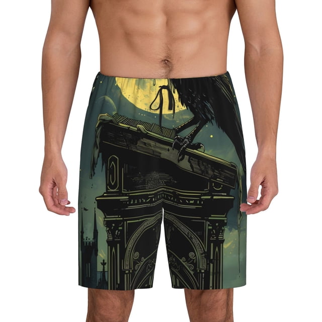 Fotbe MoonNight Sky Crow Pantalones Cortos de Pijama para Hombre, Ropa de Dormir, Pantalones de Pijama Cortos para Hombre-XX-Large
