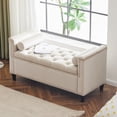 thumbnail image 3 of 44.5" Accent Storage Bench, Modern Queen Velvet Button Bedside Bench with Armrests, Nail Head Trim, Luxury Upholstered Side Ottoman for Entryway, Living Room, Bedroom, Cream White, 3 of 9