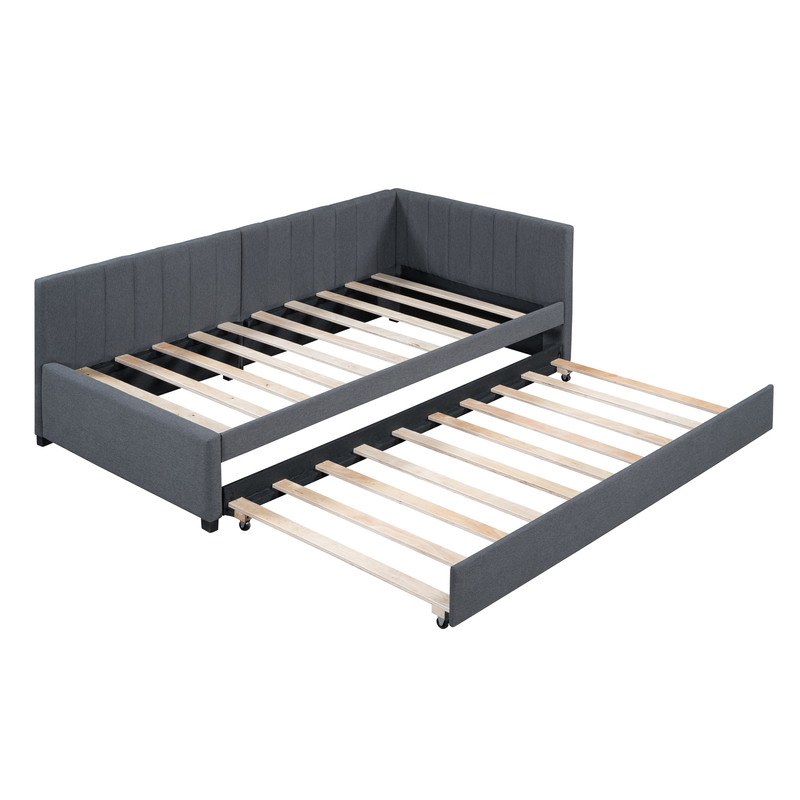 Aukfa Daybed with Trundle, Twin Size Upholstered Bed Frame, Gray