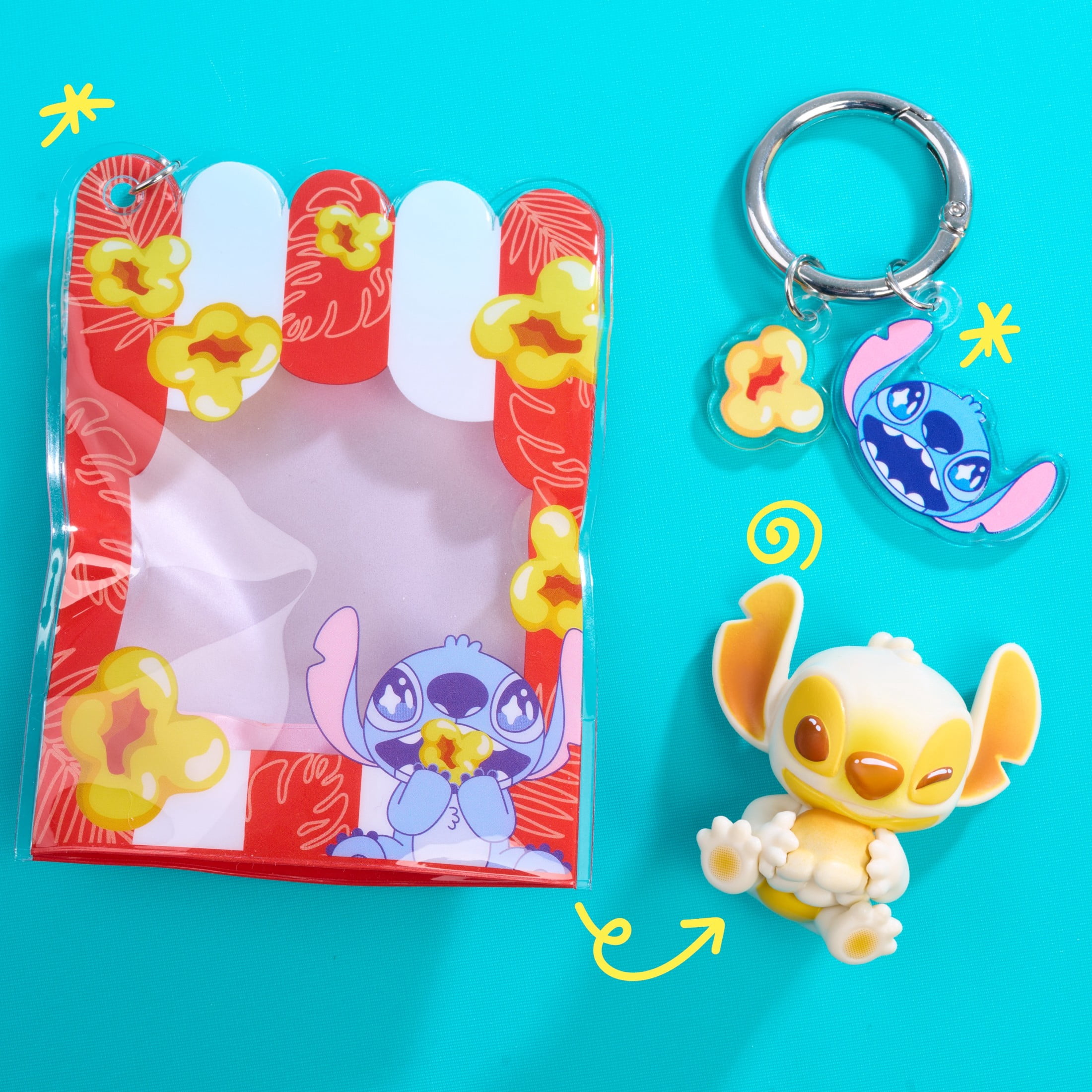 HAPPY HAUL Disney Stitch Snackin’ Around Stitch Popcorn Clip-On, Collectible Toy Figure in Resealable Bag with Clip and Charms, Short-Run Drop, Ages 8 and up, Kids Toys for Ages 3 Up
